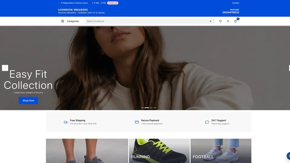 Preview of the Fashion sneakers · lookbook theme with sample products