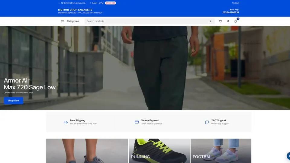 Preview of the Fashion sneakers · motion theme with sample products